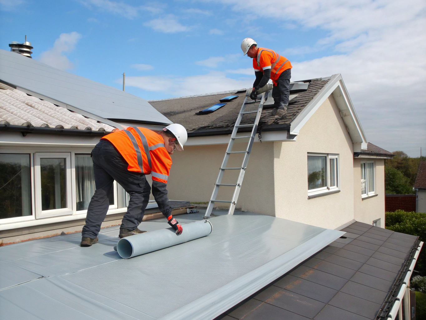 High-pitch IBR roof replacement with industrial flashings