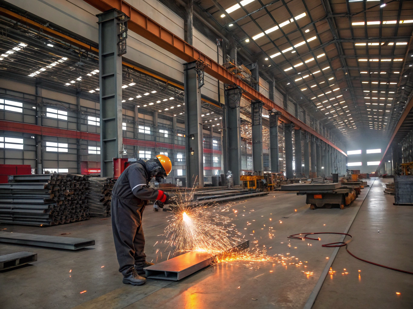 Custom steel fabrication and welding inside workshop