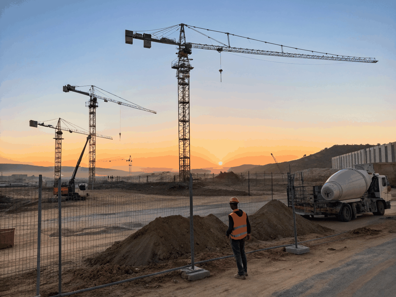 Heavy galvanized steel columns and rafters hoisted on a Garden Route construction site
