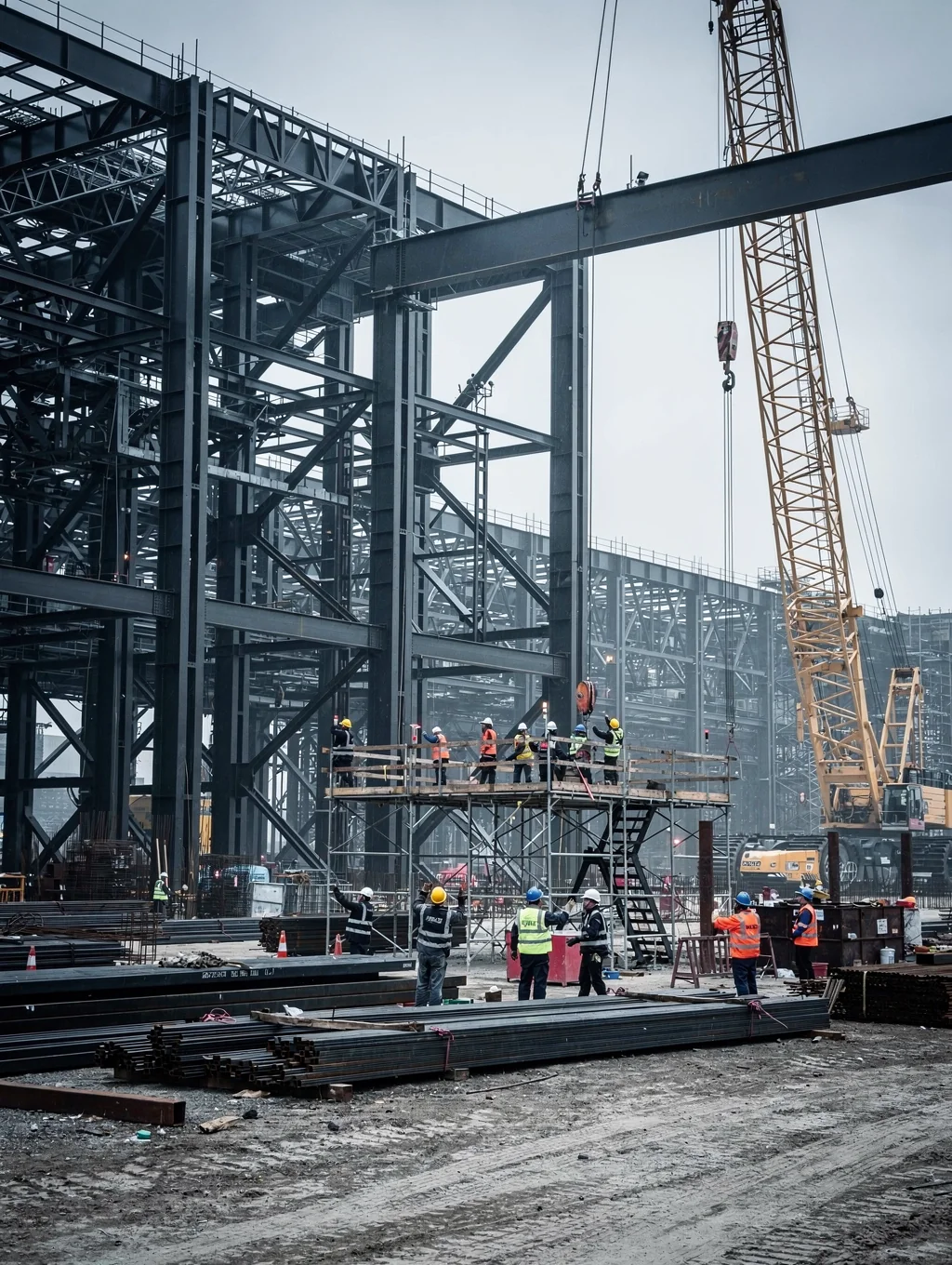 Tarkka Projects work team assembling structural steel members on a coastal Garden Route site